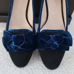 Ron White Blue Velvet Bow Shoes